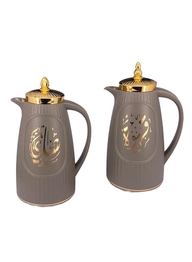 Royal Camel Thermos Set Two Pieces For Tea And Coffee Light Army Green/Golden 1Liter