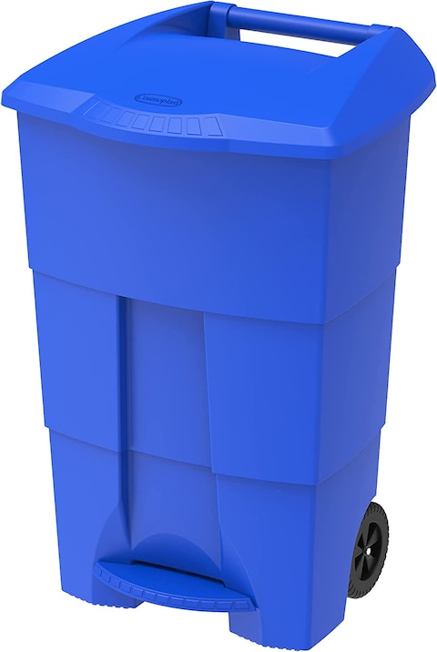 Cosmoplast 125L Step-On Waste Bin With Pedal &amp; Wheels, Blue