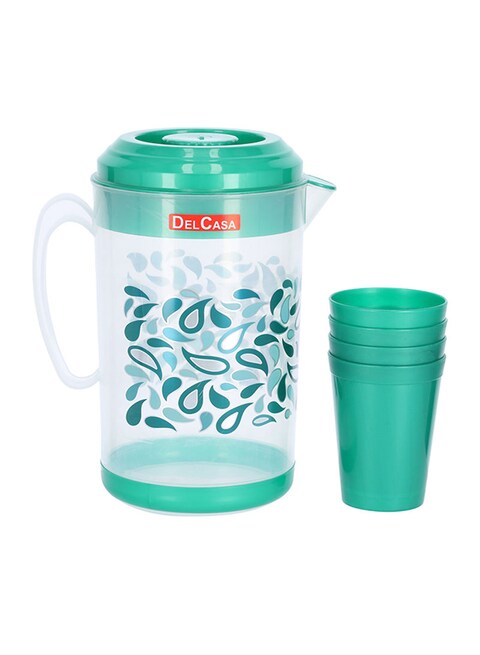 Delcasa Pack Of 4 Glasses With Water Jug Set Green 9centimeter