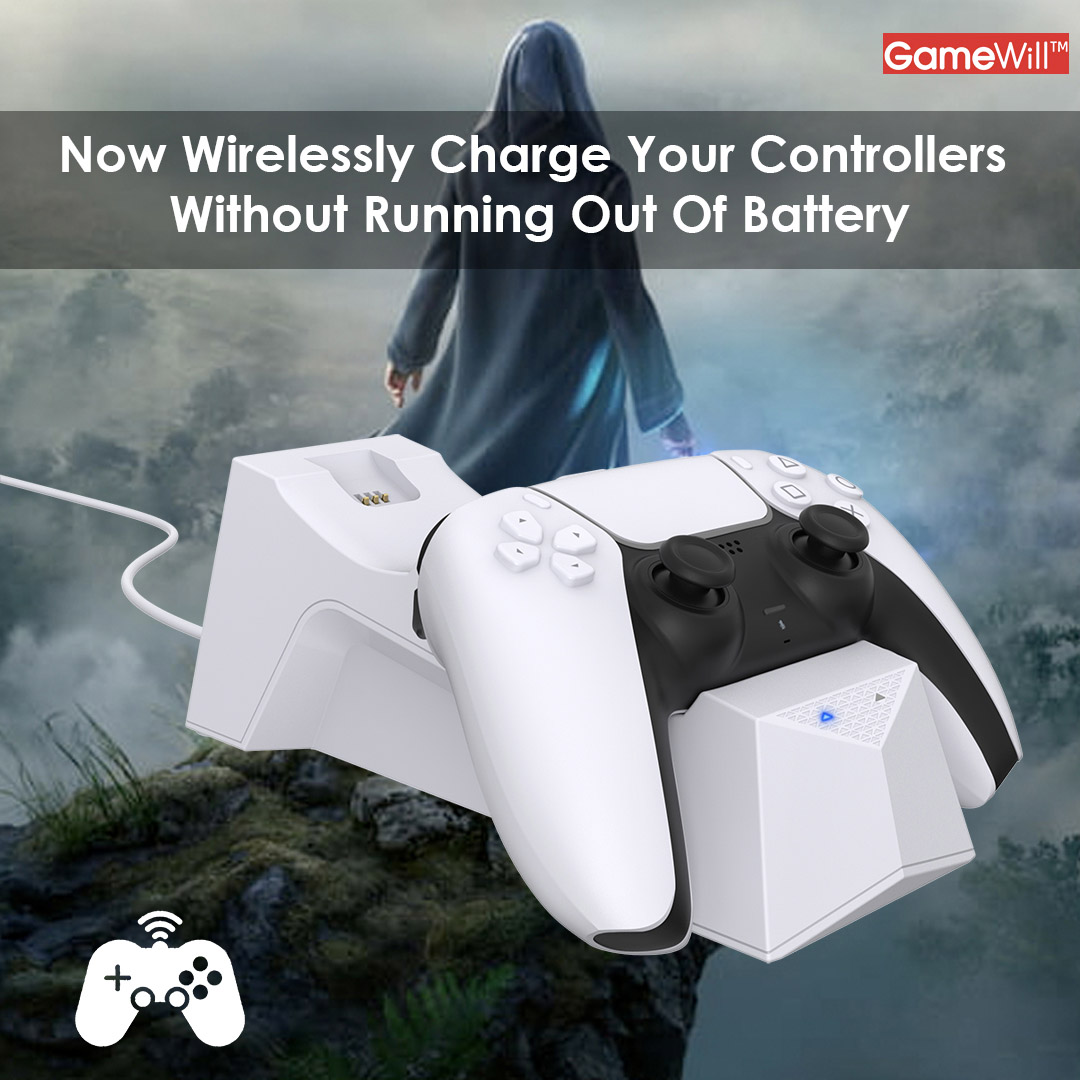 GameWill Dual Charging Dock for Playstation 5 / PS5 DualSense Wireless controllers - White