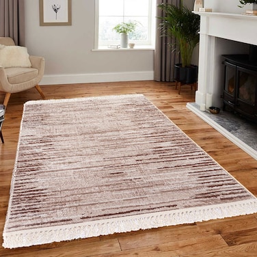 In House Velvet Turkish Rectangular Decorative Carpet - Light Beige - 180x120cm