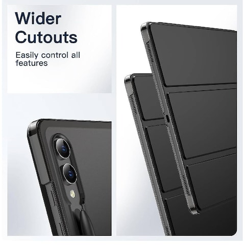 Case For Samsung Galaxy Tab S9 Ultra 14.6-Inch, Translucent Back Tri-Fold Stand Protective Tablet Cover, Support S Pen Charging Auto Wake/Sleep Black