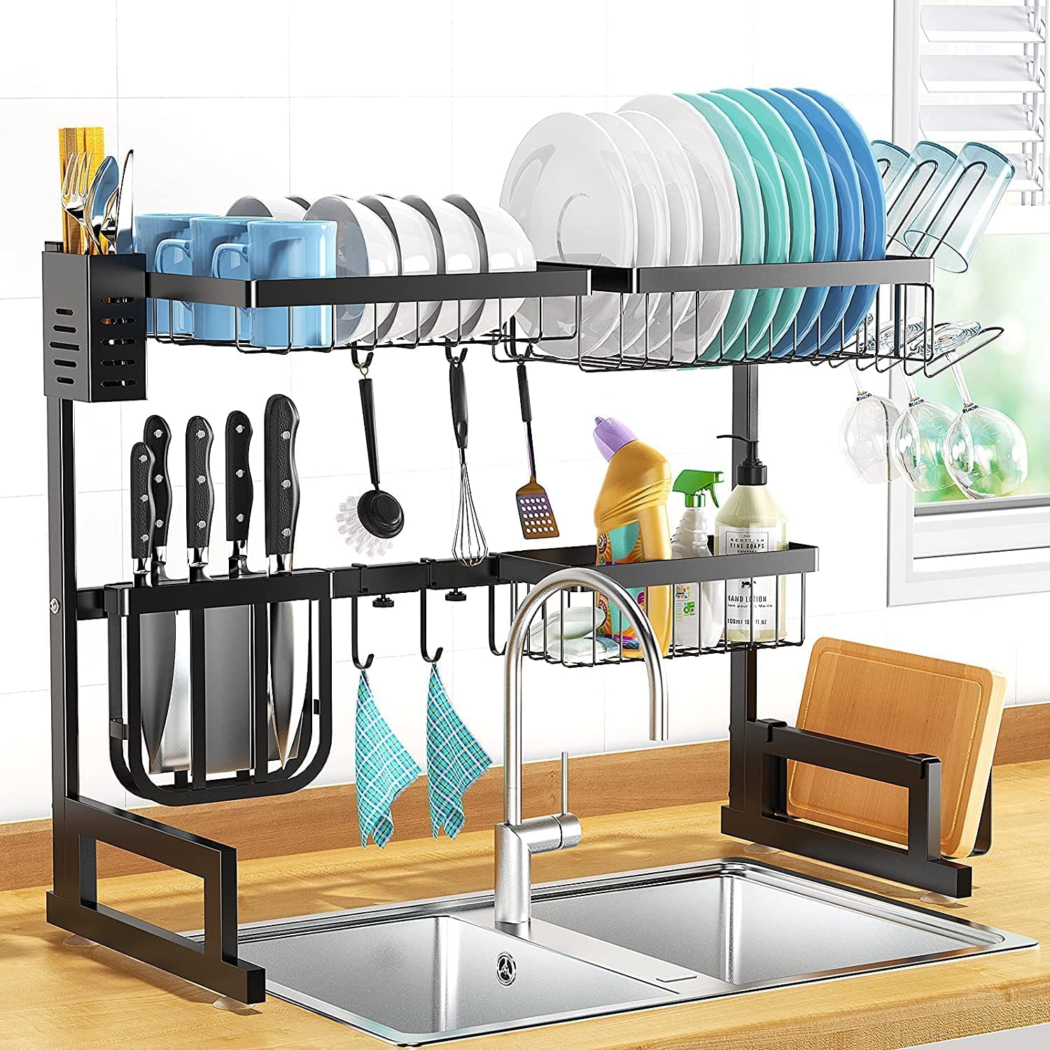 Buy Eesyy Dish Drying Rack Dish Drainer Over Sink, 2-Tier Large ...