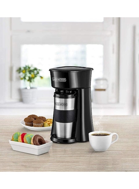 Black+Decker Coffee Machine, 650W, 360ml Travel Mug, Black - DCT10-B5