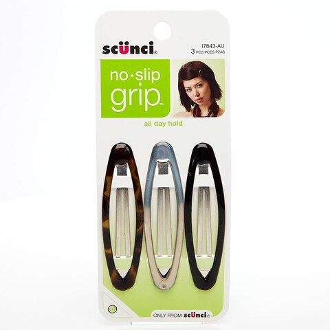 Scunci No-Slip Grip Oval Snap Clips, 3 Count