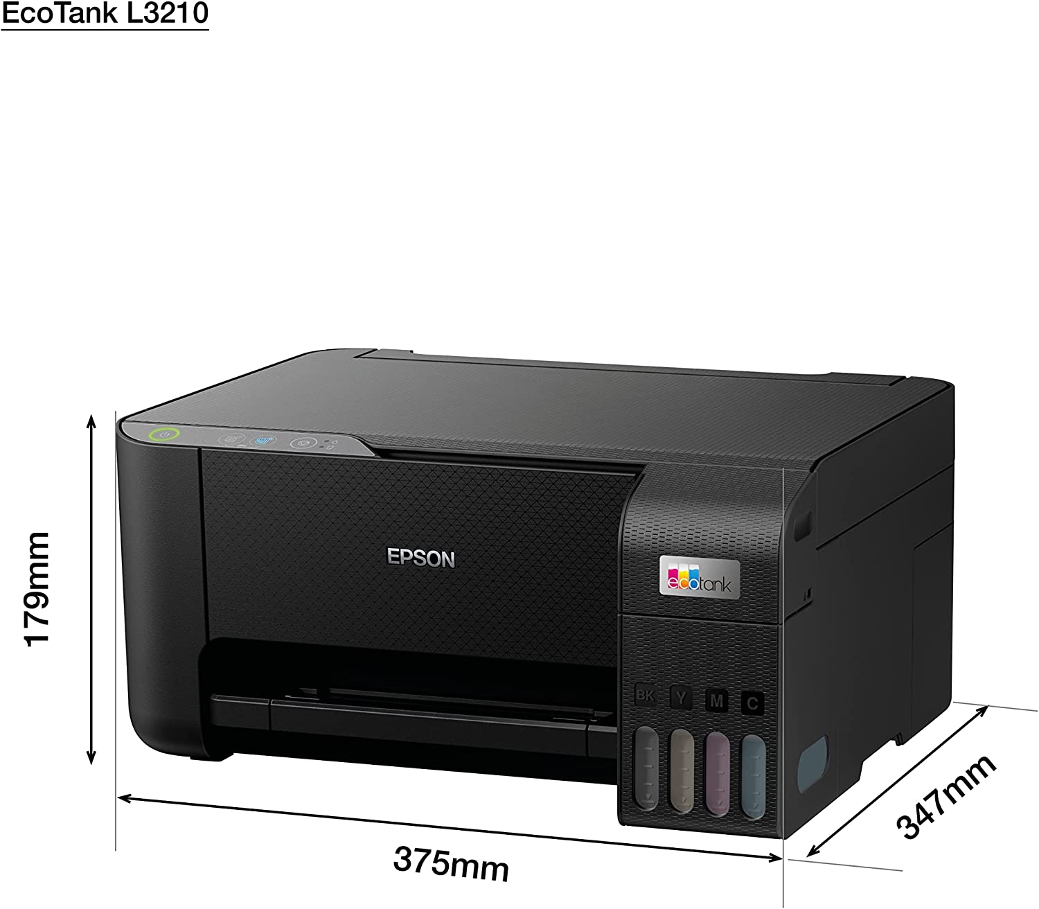 Epson Ecotank L3210 Home Ink Tank Printer A4, Colour, 3 In 1 Printer, Black, Compact