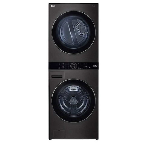 LG WashTower Stackable Front Loading Washing Machine W1S1CVK2EHM Black Steel 19kg And Dryer 16kg