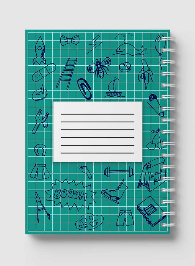 Lowha Spiral Notebook With 60 Sheets And Hard Paper Covers With Back To School Grid Lines Design, For Jotting Notes And Reminders, For Work, University, School