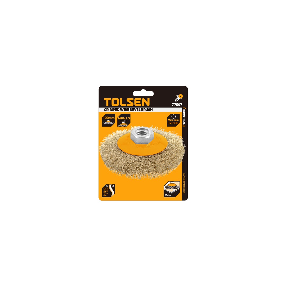 Tolsen,Crimped wire bevel brush
(INDUSTRIAL),77597,Size:100mm