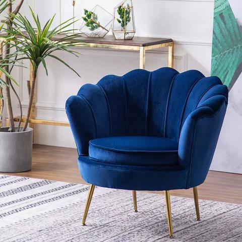 Round shaped Flower chair - Mettle legs - velvet (blue)