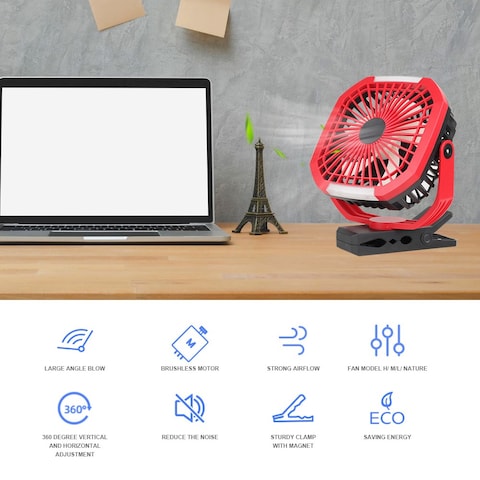 STARGOLD Rechargeable Clip Fan 8 Inch 6.6w AC/DC With LED Light