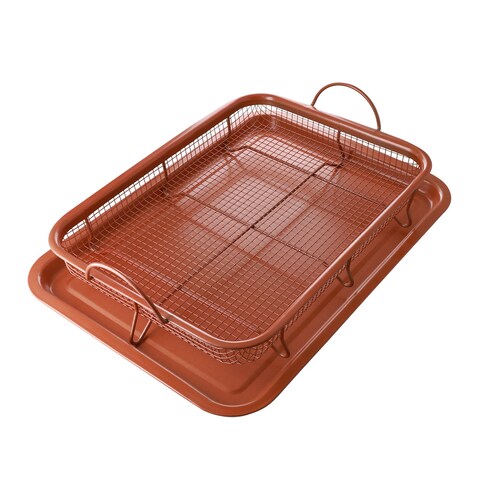AlHoora, 35X28XH6cm 2 Piece Set Copper Chef Copper Crisper Non-Stick Oven Baking Tray with Crisping Basket with Box
