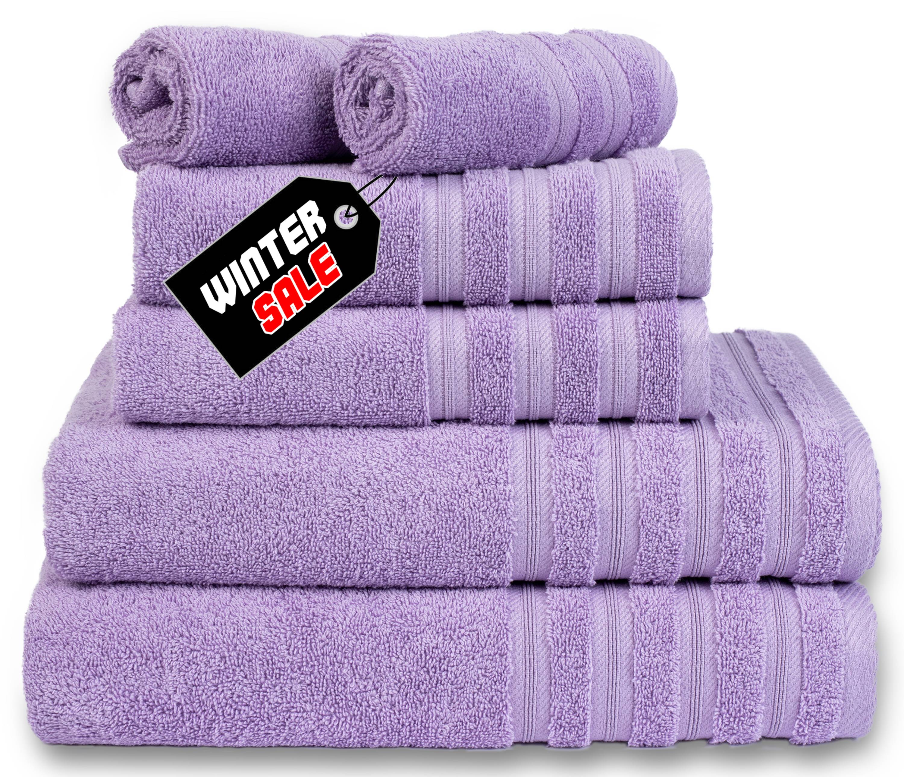 Safi Plus Luxury Hotel Quality 100% Turkish Genuine Cotton Towel Set, 2 Bath Towels 2 Hand Towels 2 Washcloths Super Soft Absorbent Towels for Bathroom &amp;amp; Kitchen Shower - Lilac Purple