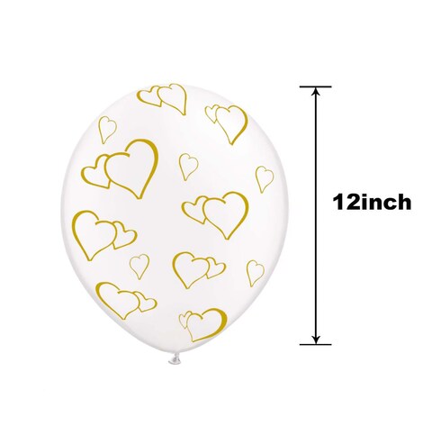 Party Time 12-Pieces 12inch Gold Hearts Design White Latex Balloon Valentine&#39;s Day Balloon - Wedding Engagement Happy Valentine&#39;s Day Decoration Set