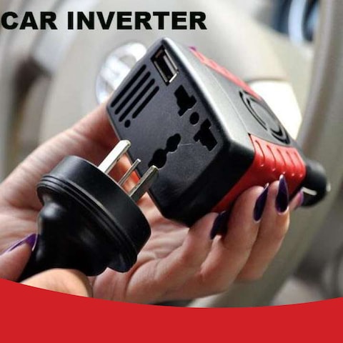 Generic Car Power Adapter Power Inverter 12V DC To 220V AC Red &amp; Black
