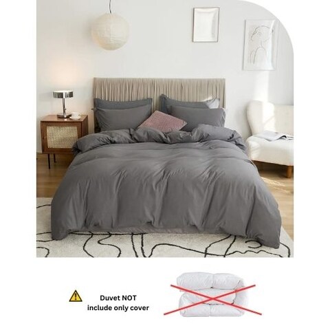 Luna Home Single Size 4 Pieces Bedding Set, Washable Cotton Dark Gray Color