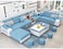 Modern Couch U Shaped Fabric Living Room Furniture Chaise Lounge Recliner Sectional L Shape Corner Sofa Sets (Blue)
