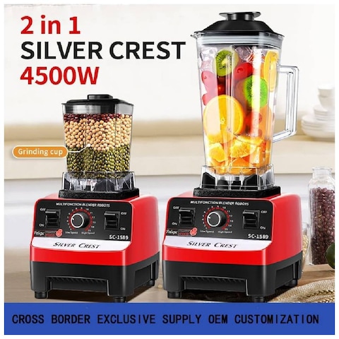 Silver Crest 4500w Heavy Duty Commercial Grade Blender With 2 Jars Sc-1589, Multicolour