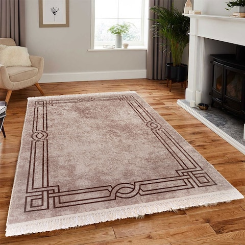In House Velvet Turkish Rectangular Decorative Carpet - Brown - 180x120cm