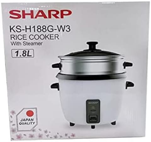 Sharp 700W 1.8L(10 Cups) 2-In-1 Non-Stick Rice Cooker &amp; Food Steamer With Keep Warm Function, White - Ks-H188G-W3