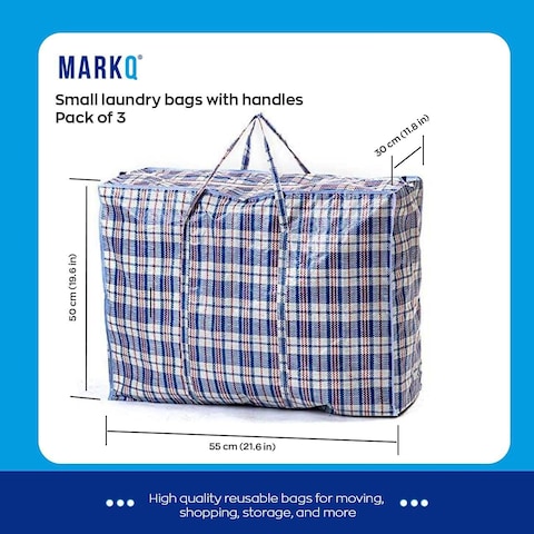 Laundry bags with Zip &amp; Handle, 3 Pack Heavy Duty Reusable Storage Bag for Clothes Moving House Grocery Shopping Bag (Small - 55 x 50 x 30 cm)