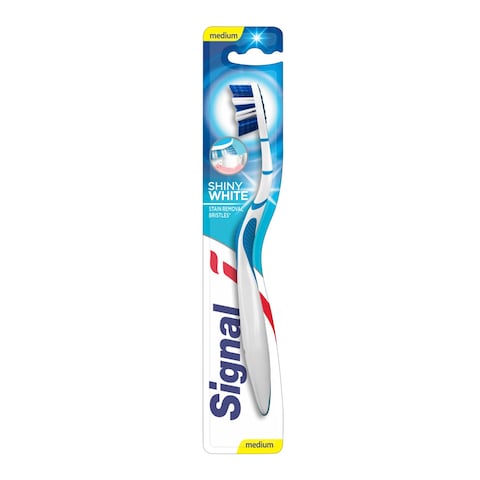 Signal Shiny White Toothbrush - Size Medium - White/Blue