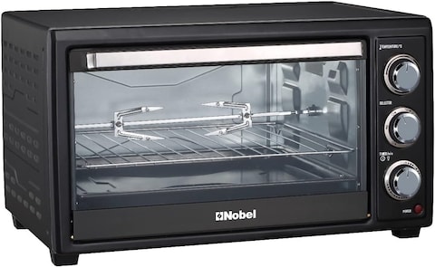 Nobel 35 Litres Electric Oven With 3 Knob Control &amp; 60 Minutes Timer With Bell, Rotisserie &amp; Inner Lamp, Heat Resistant Tempered Glass 1500W NEO36 Black