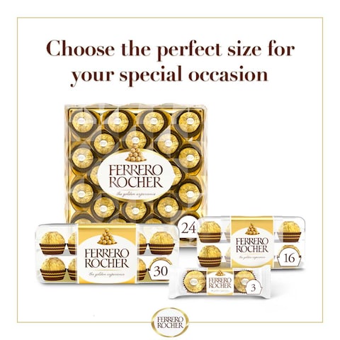 Ferrero Rocher Fine Crunchy Hazelnuts dipped in Smooth Milk Chocolate, Individually Wrapped in Elegant Gold Foil Wrapper, 3 Piece Pack, 37.5g