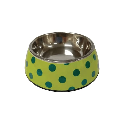 Nutrapet Applique Melamine Round Bowl Yellow &amp; Blue Polka Small