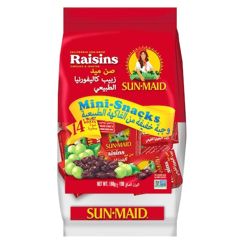 SunMaid California Sun Dried Raisins Mini Snacks (Kishmish) 198g