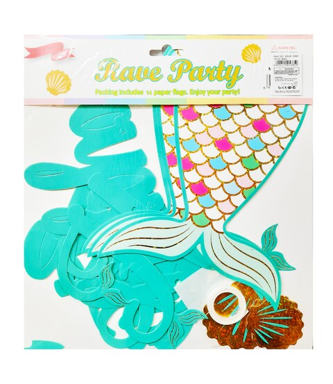 Party Time Mermaid Happy Birthday Banner, Favor Mermaid Theme Party Decoration Supplies For Kids, Magical Sparkle Glitter banner for Under the Sea Party Decor
