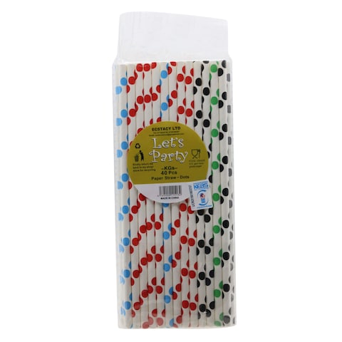 LETS PARTY DOTS PAPER STRAW 40S