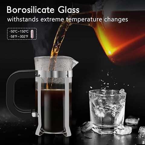 French Press Coffee Maker, 1000ML Coffee Plunger, Small Tea Press, Borosilicate Glass with Stainless Steel Stand/Filter