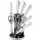 Kitchen Knife Set, 8 Pieces Professional Chef Knife Sets with Spinning Block, High Carbon Stainless Steel Kitchen Steak Bread Knives Set with Knife Sharpener Kitchen Shear Acrylic Block, Silver