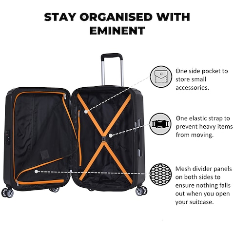 Eminent Hard Case Travel Bag Makrolon Polycarbonate Trolley Luggage Set Lightweight Expandable Zipper Suitcase 4 Quiet Wheels With TSA Lock KG82 Black