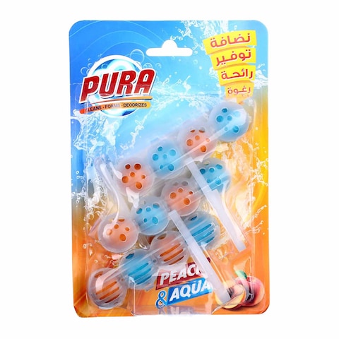 Pura Toilet Cleaning Blocks with Peach and Aqua Scent - 3 Count