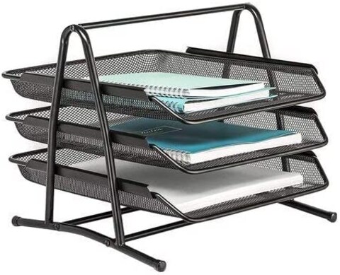 2pack 3 Tier Document Tray Desk Organizer  Stackable File Organizer for Essential Desk Files  Desktop Letter Mail  Paper Holder  Sorter  Sliding Wire Mesh File Tray for Office  Class