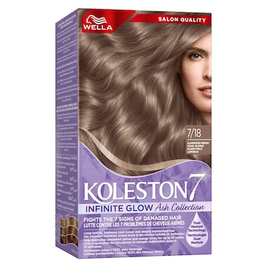Wella Koleston 7 Infinite Glow Ash Collection Permanent Hair Colour 7/18 Illuminated Medium Pearl Blonde 125ml