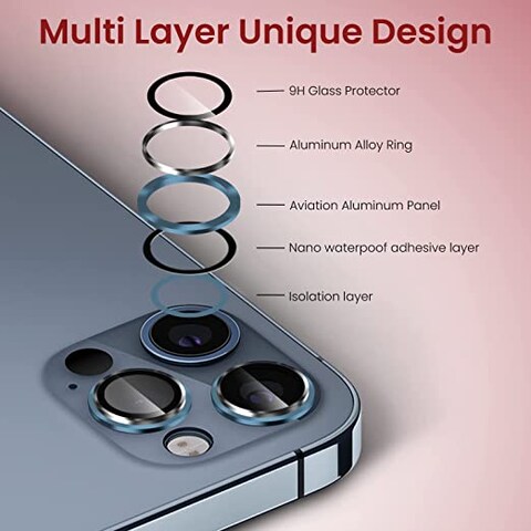Moxedo Camera Lens Protector, 9H Tempered Glass, Aluminum Alloy Individual Ring Camera Cover Screen Protector Compatible for iPhone 12 Pro 6.7 inch (PACIFIC BLUE)