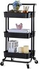 Orchid 3-Tier Multiuse Kitchen Organizer Rack Storage Trolleys Removable Storage Tower Rack Bathroom Shelf with Wheels and armrest Slim Rolling Storage Rack | Rolling Cart with Wheels Handle (Black)