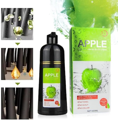 Apple Herbal Extract Ammonia-Free Hair Color Cream No Side Effect Shampoo 500ml (Black)