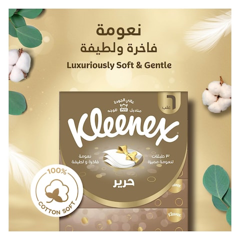 Kleenex Silk Facial Tissue, 3 PLY, 6 Tissue Boxes x 50 Sheets, 100% Cotton Soft Tissue Paper for Gentle Care