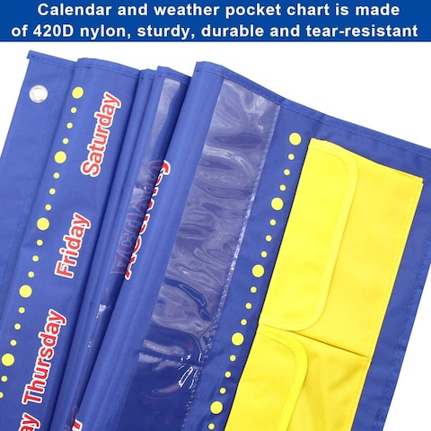 Calendar and Weather Pocket Chart with 112 Cards for Kids Homeschool Calendar School Calendar Classroom Supplies Large 44.5&quot; x 28.3&quot;