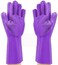 Lavish Cleaning Sponge Gloves, Dishwashing Gloves, Silicone Reusable Cleaning Brush Heat Resistant Scrubber Gloves For Housework, Kitchen Clean, Bathroom, Bathing, Car Washing. 1 Pair Purple