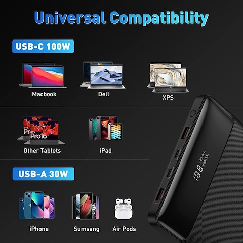 Baseus Power Bank, 20000mAh 100W PD Fast Charging Portable Charger with Digital Display, Blade HD Laptop Battery Bank for ROG Ally, Steam Deck, MacBook, iPad, iPhone, Samsung (Matte Black)