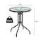 HEXAR&reg; Outdoor Table Round Patio Table Coffee Table Side Table Garden Table Outdoor Indoor Furniture with Metal Frame and Tempered Water Ripple Glass Top for Garden Backyard Porch Deck
