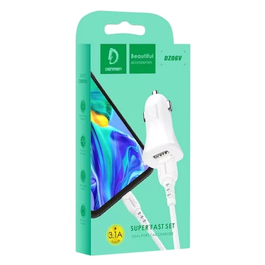 Denmen DZ06V Car Charger With Micro Cable White