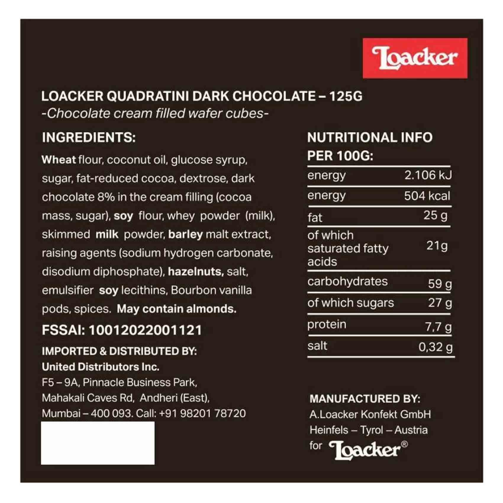 Loacker Ouadratini Dark Chocolate Wafer 125g