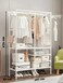 2-Tier Garment Rack Shelf Organizer with 2-Floor Hanger &amp; Hooks Multifunctional Clothing Wardrobe and Shoe Storage Organizer Freestanding Coat Iron stand (White)