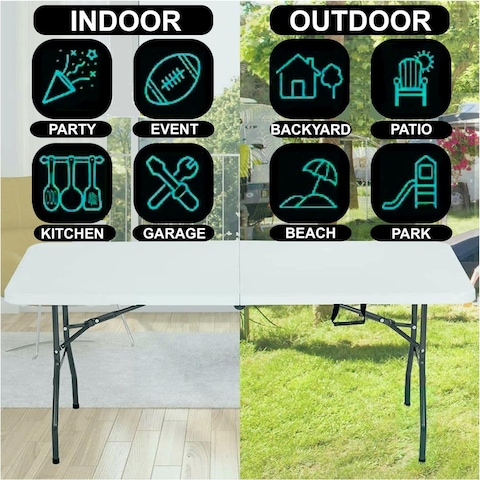 HEXAR&reg; Heavy Duty Multipurpose Camping Table Portable Folding Table Picnic Dining table Centerfold Ideal for Crafts Outdoor Events Lightweight and Durable Table with Carry Handle (L152 W70 H74 CM)